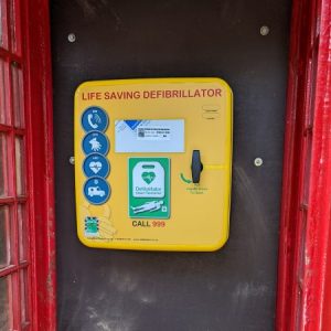 Defibrillator cabinet in place